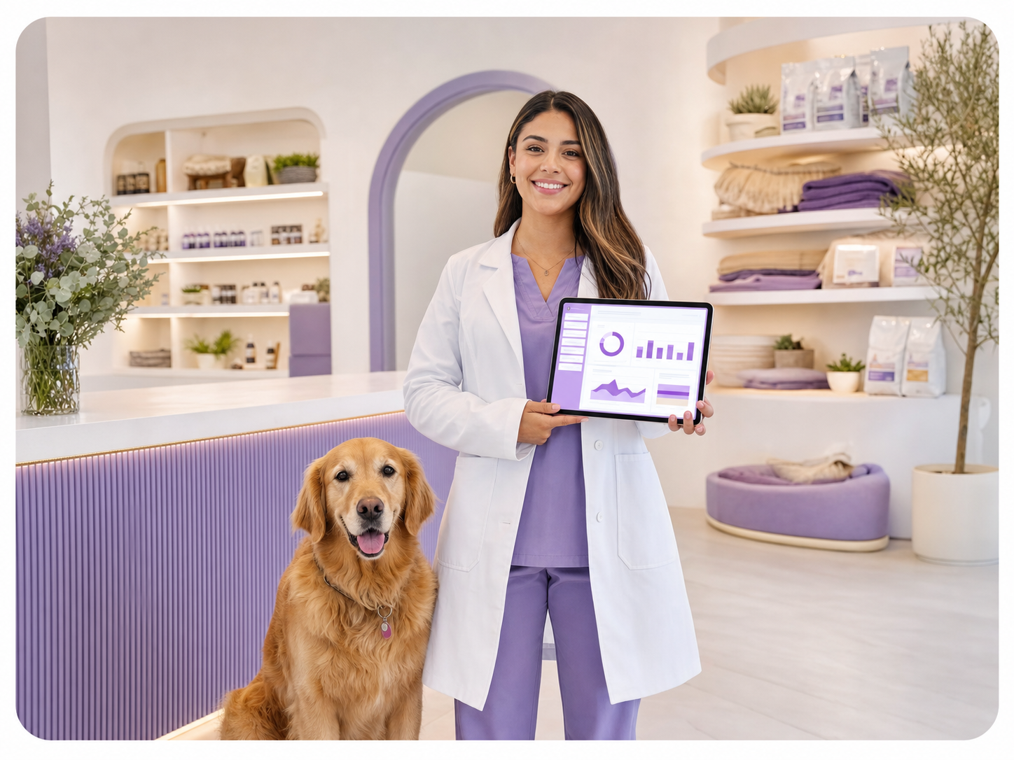 Veterinaria mostrando el portal de proveedores Peluvi