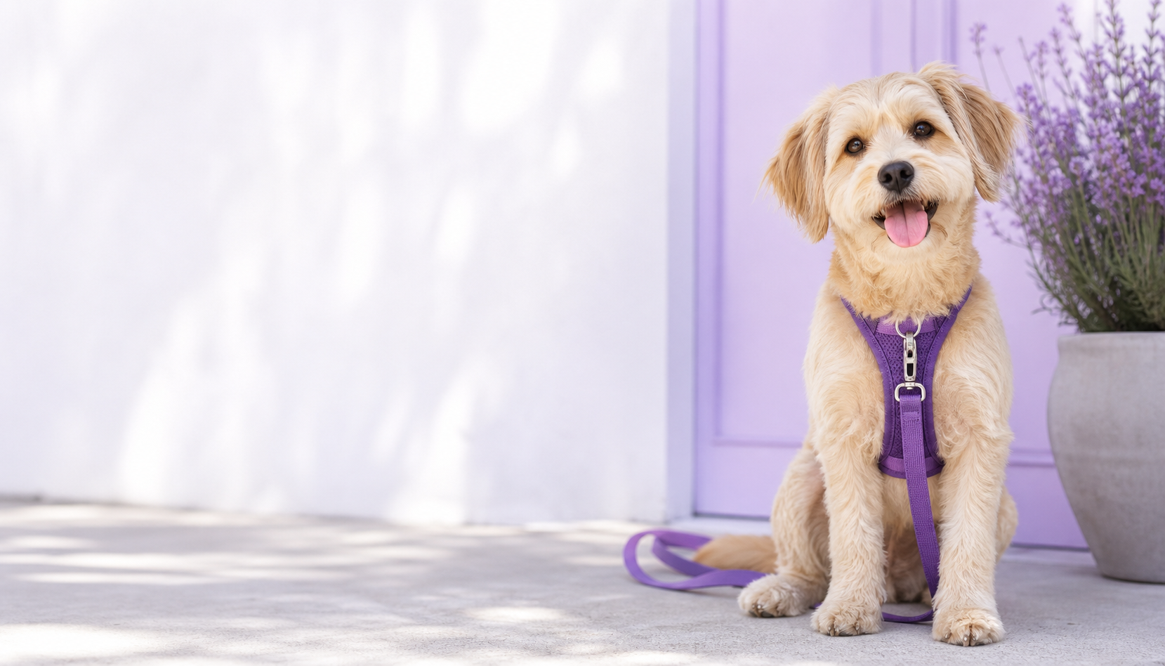 Perro real con correa para cuidadores en Peluvi