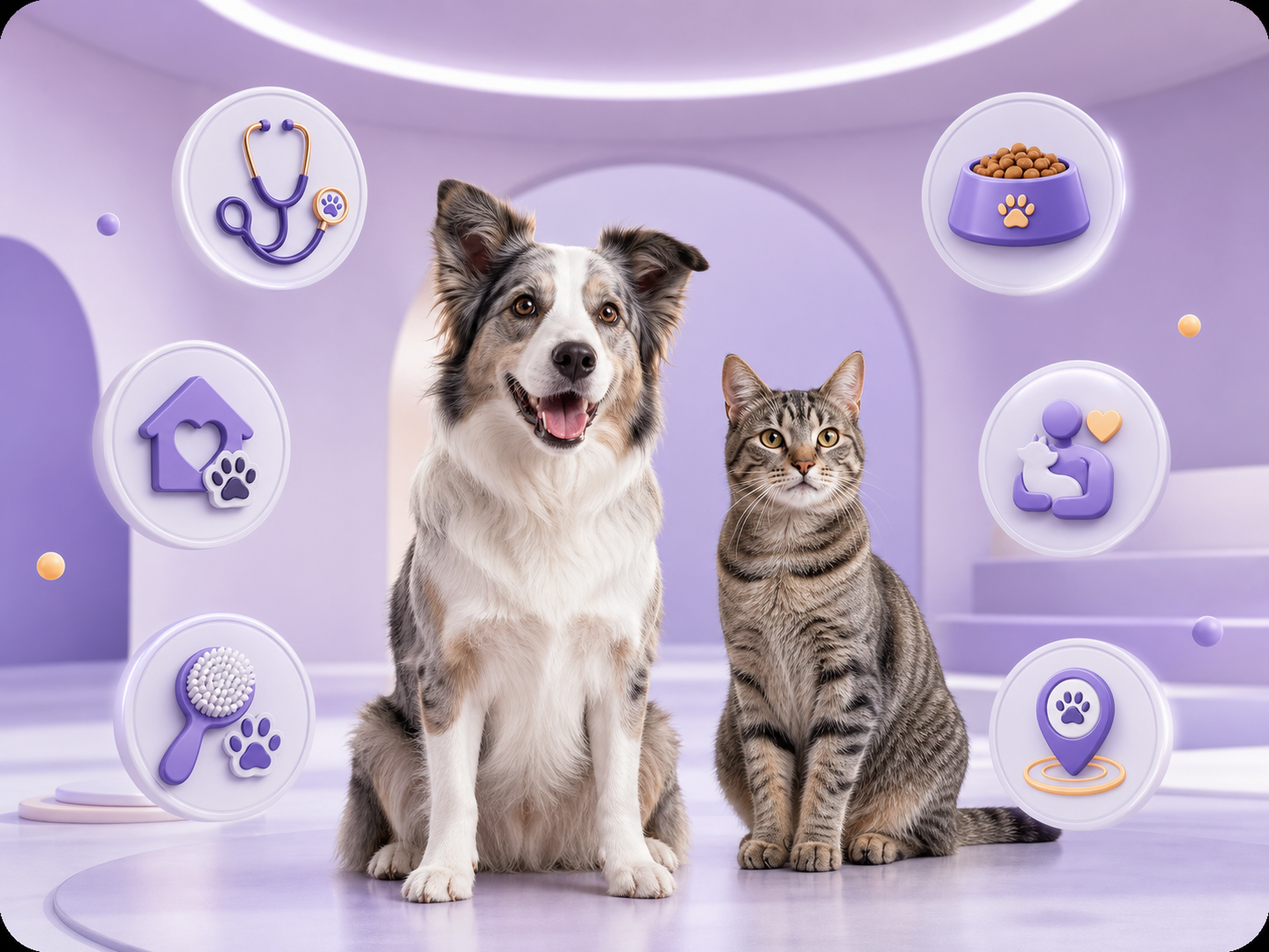 Perro y gato acompañados por los servicios de Peluvi